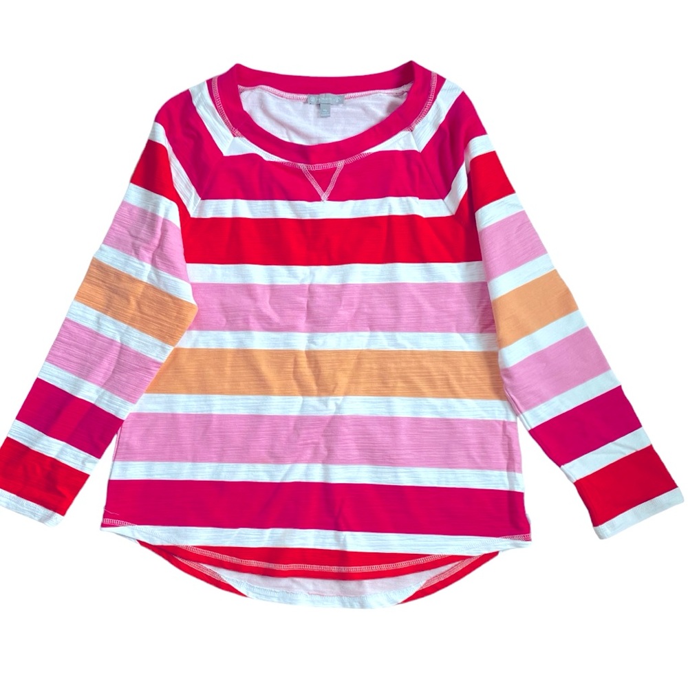 T by Talbots Lp PETITE Large UPF 50 Stretchy Knit Textured Stripe Top NWOt